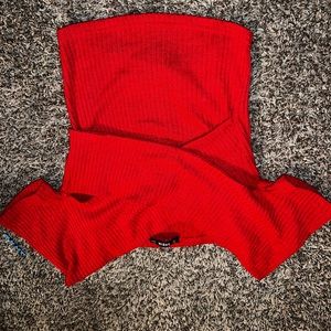Red off shoulder shirt
